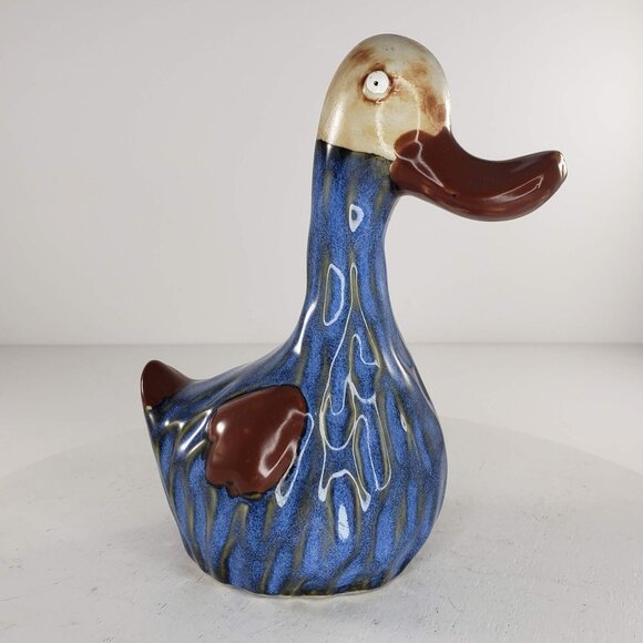 Burnished Blue Glaze Duck Goose Bird Art Pottery Figurine - Picture 3 of 5